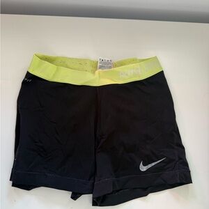 Nike Women's Black Shorts with Neon Yellow Waistband